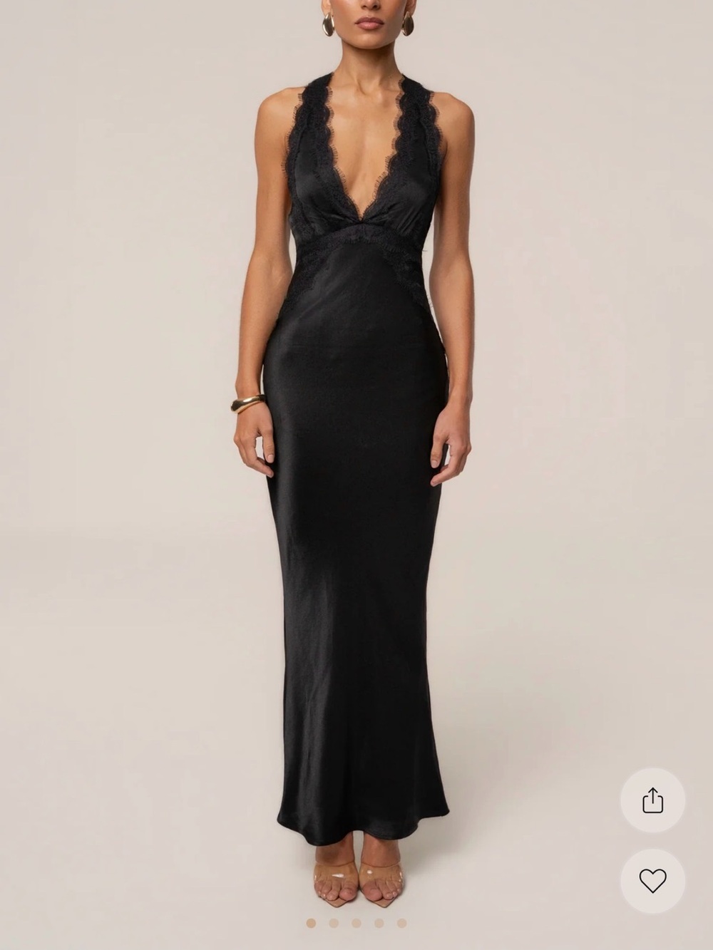 Black Lace-Trim Halter Slip Dress - Women